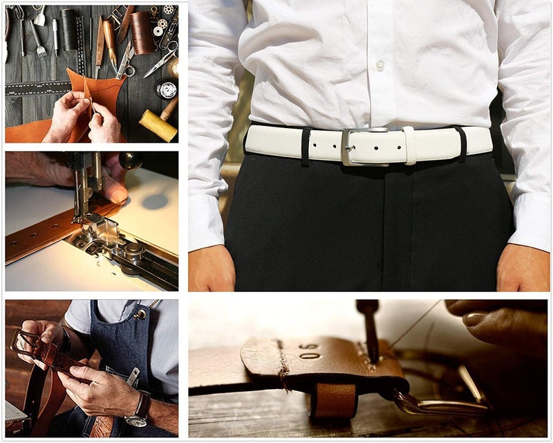 KM Legend Men's Genuine Leather Dress Belt with Premium Quality - Classic & Fashion Design for Work Business and Casual (sWhite, 30) - Image 2